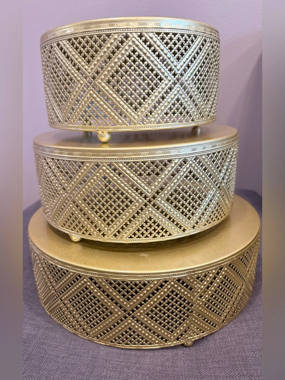3-Tier Golden Round Metal Cake Stand Set